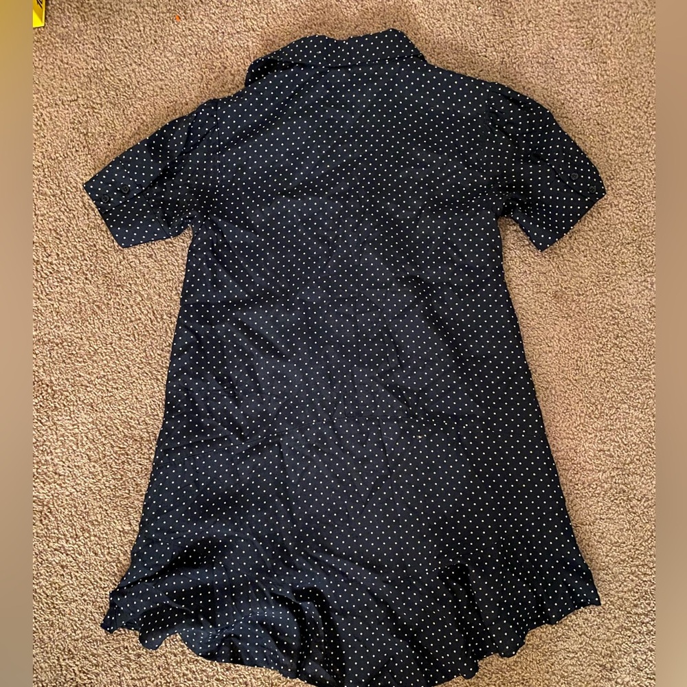 G. label by GOOP denise mini shirt dress navy blue white polka dot 6 ruffle hem - Picture 4 of 6